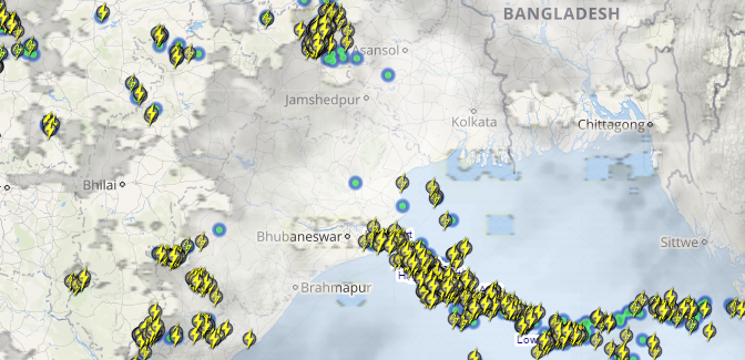 Live status of Lightning and thunderstorm across India