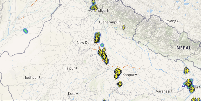 Live status of Lightning and thunderstorm across India