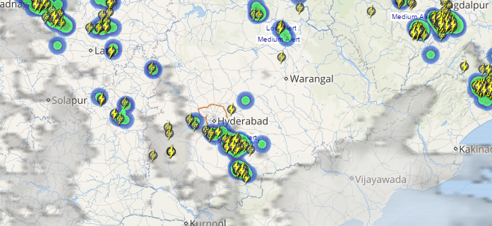 Live status of Lightning and thunderstorm across India