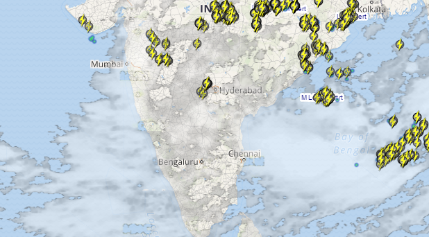 Live status of Lightning and thunderstorm across India