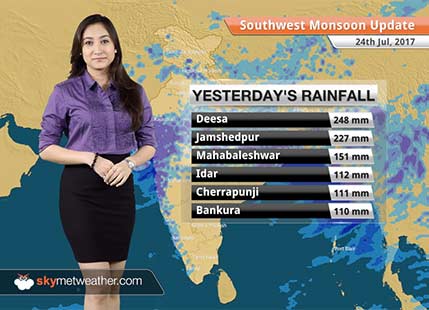 Monsoon Forecast for Jul 25, 2017: Heavy rains in Gujarat, Rajasthan, West Bengal