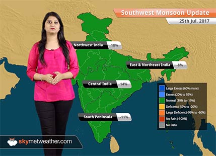 Monsoon Forecast for Jul 26, 2017: Heavy rains in Rajasthan, Gujarat, UP; Good rains in Delhi, Haryana