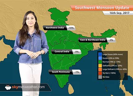 Monsoon Forecast for Sep 17, 2017: Rain in Madhya Pradesh, Maharashtra, Gujarat, Telangana