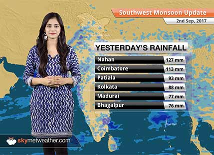 Monsoon Forecast for Sep 3, 2017: Rain in Bihar, Uttar Pradesh, Uttarakhand, Northeast India