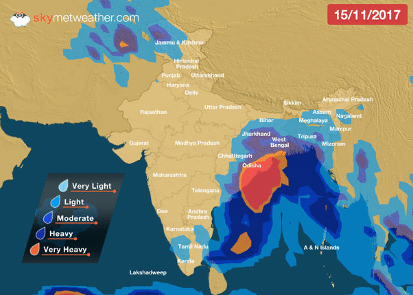 Five day rainfall forecast for India