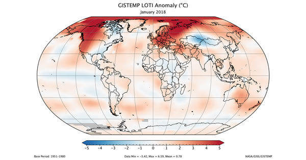 January 2018 fifth warmest in 138 years, says NASA
