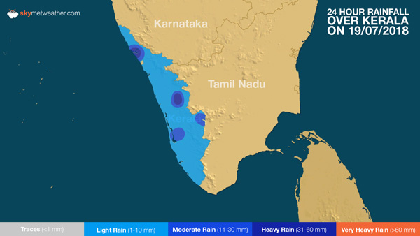 24 hours rainfall over Kerala on July 19