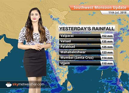 मध्य प्रदेश के दक्षिणी और पश्चिमी हिस्सों, दक्षिण-पूर्वी राजस्थान और दिल्ली में में मॉनसून मध्यम से भारी वर्षा की संभावना है।
