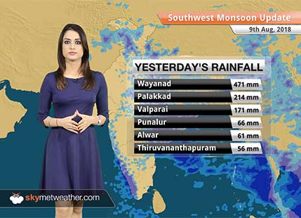 Monsoon Forecast for Aug 10, 2018: More Monsoon rains in Kerala, Chhattisgarh, Madhya Pradesh, Southeast Rajasthan