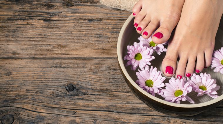Close up of a female feet in spa salon