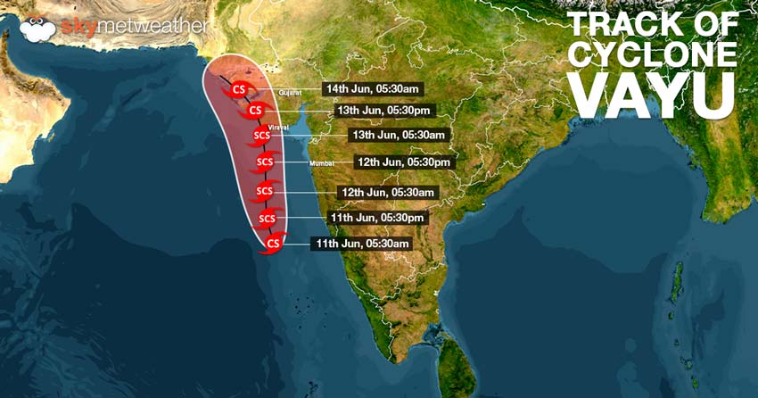 Probable track of cyclone Vayu