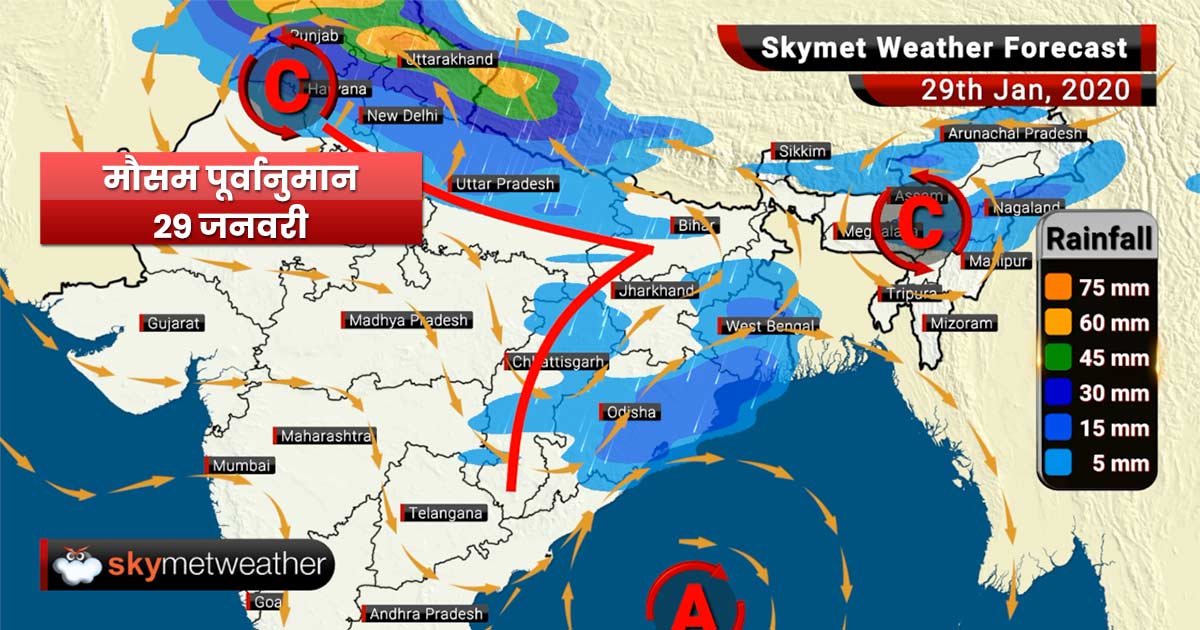 29 जनवरी का मौसम पूर्वानुमान: उत्तर प्रदेश, उत्तराखंड और पश्चिम बंगाल में भारी वर्षा के आसार
