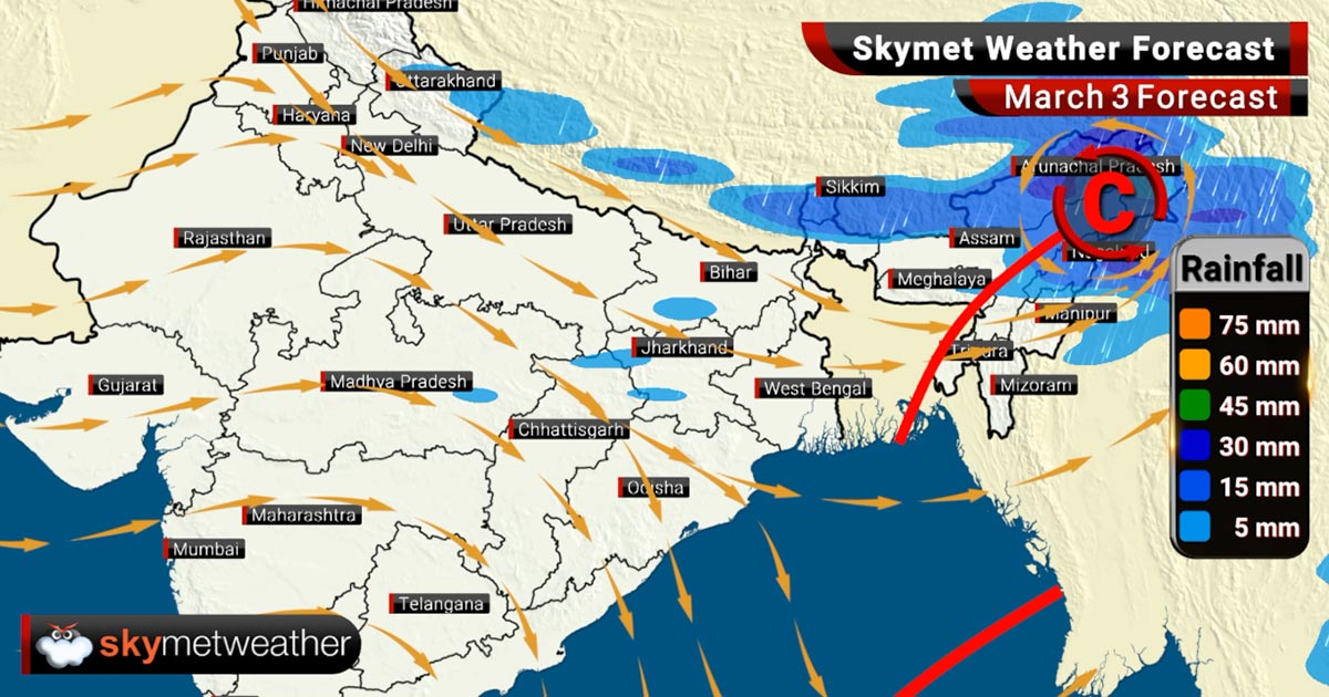 Weather Forecast for Mar 3: Another spell of Pre-Monsoon rains to start on March 4, rains likely on March 3 over northeast India