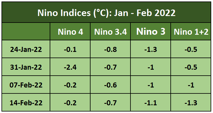 Nino Indices Jan Feb 2022