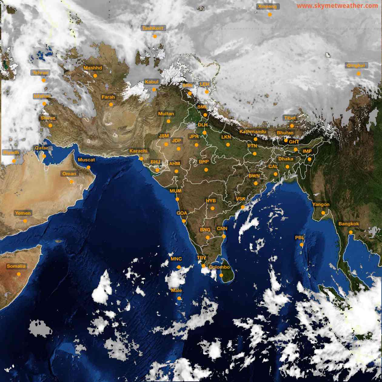 Latest INSAT Weather Satellite Image of India - Infrared Map - 02:00 IST on 8 December 2025