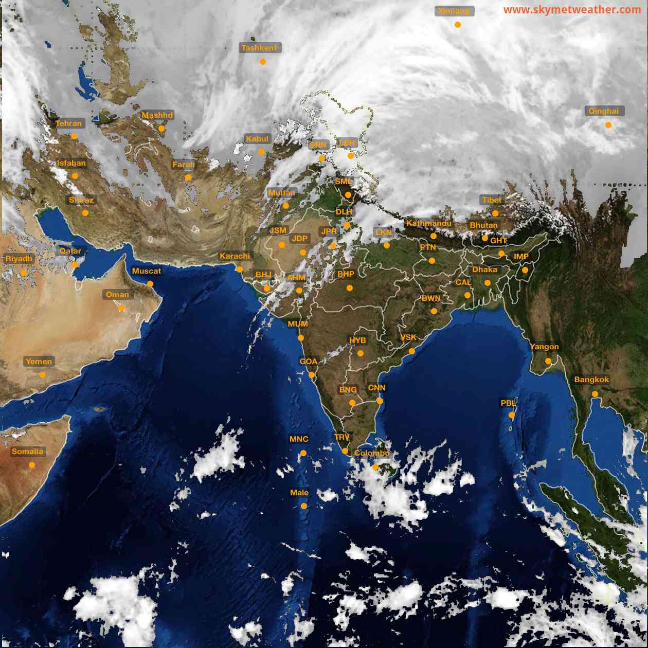Latest INSAT Weather Satellite Image of India - Infrared Map - 20:00 IST on 21 December 2025