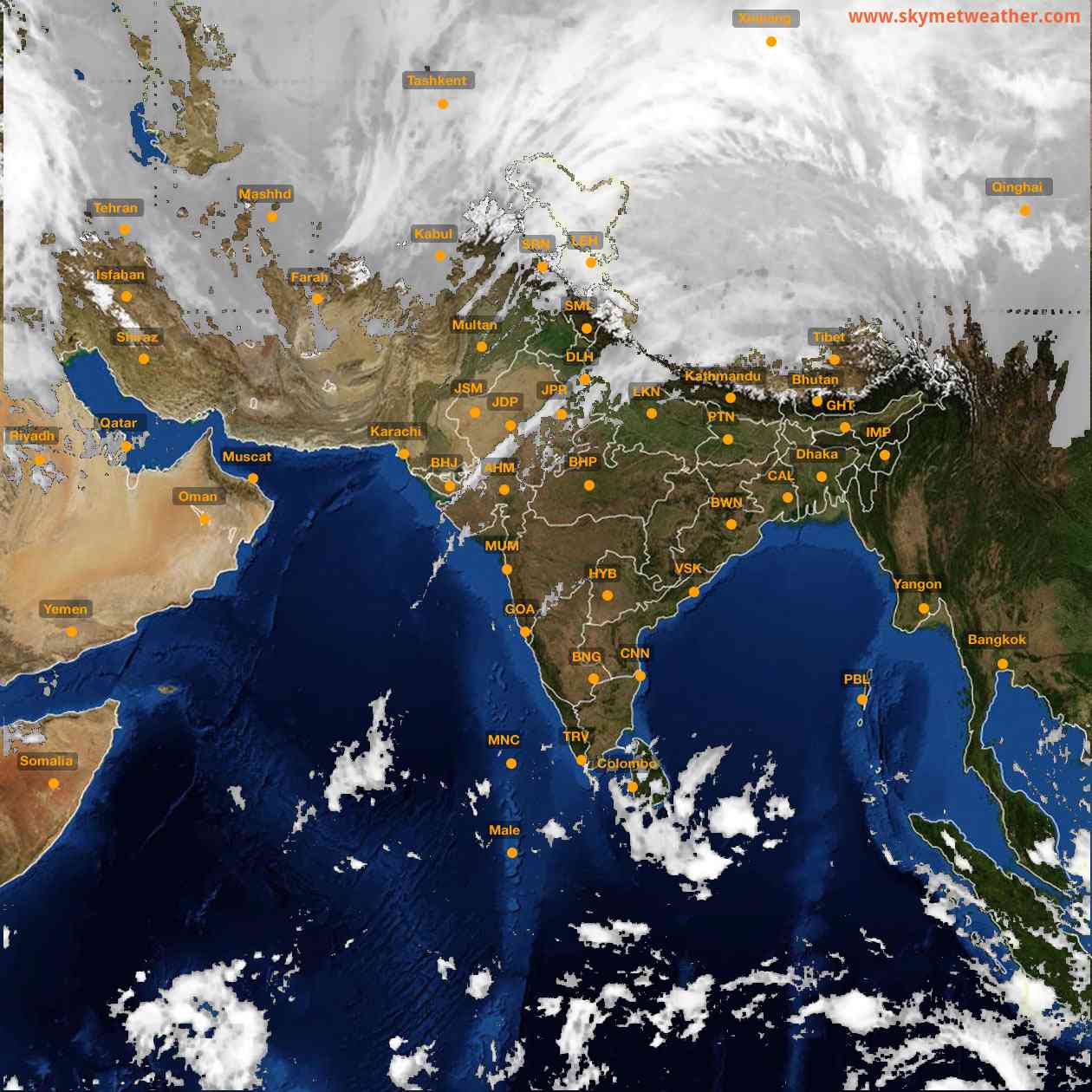 Latest INSAT Weather Satellite Image of India - Infrared Map - 22:00 IST on 21 December 2025