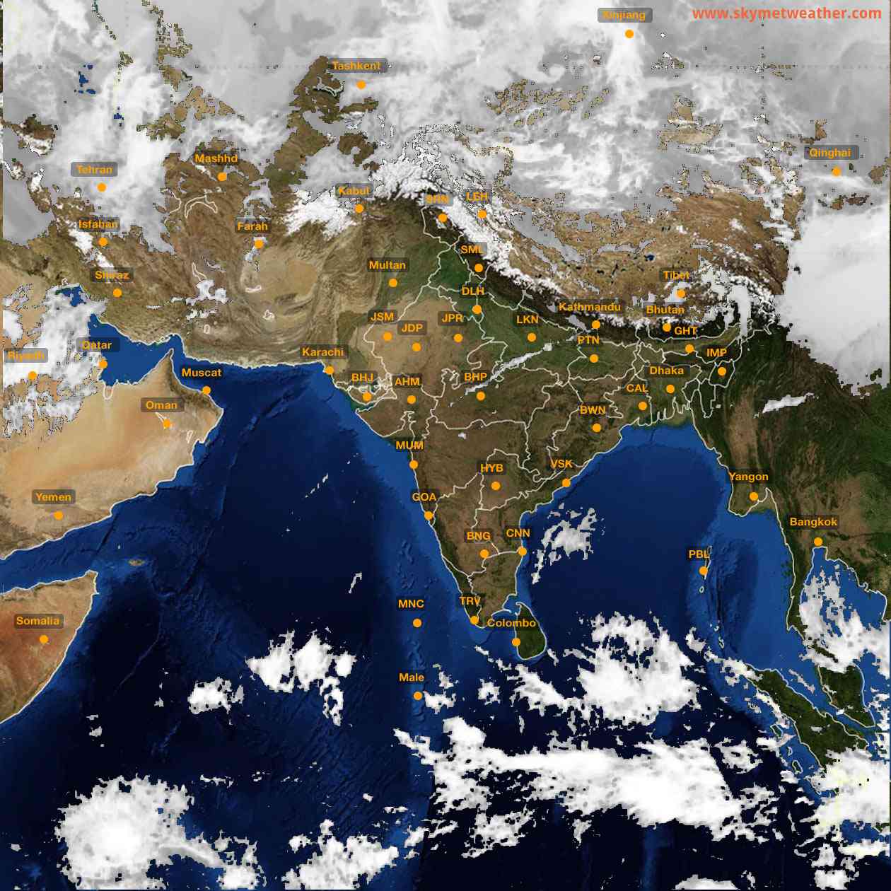 Latest INSAT Weather Satellite Image of India - Infrared Map - 13:00 IST on 24 December 2025