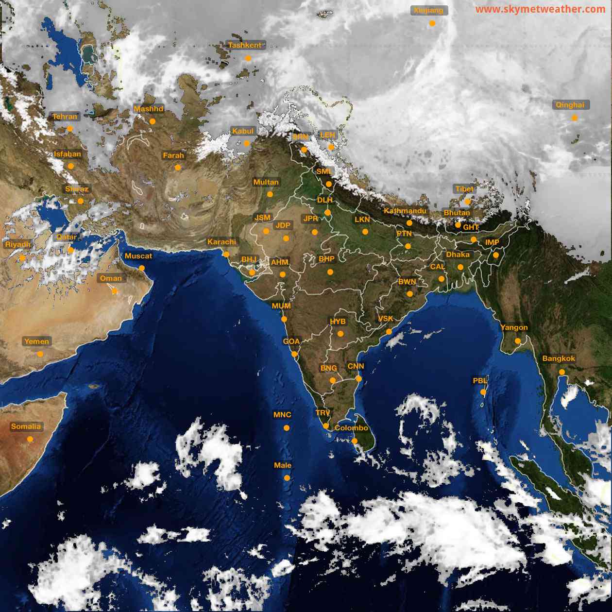 Latest INSAT Weather Satellite Image of India - Infrared Map - 19:00 IST on 24 December 2025