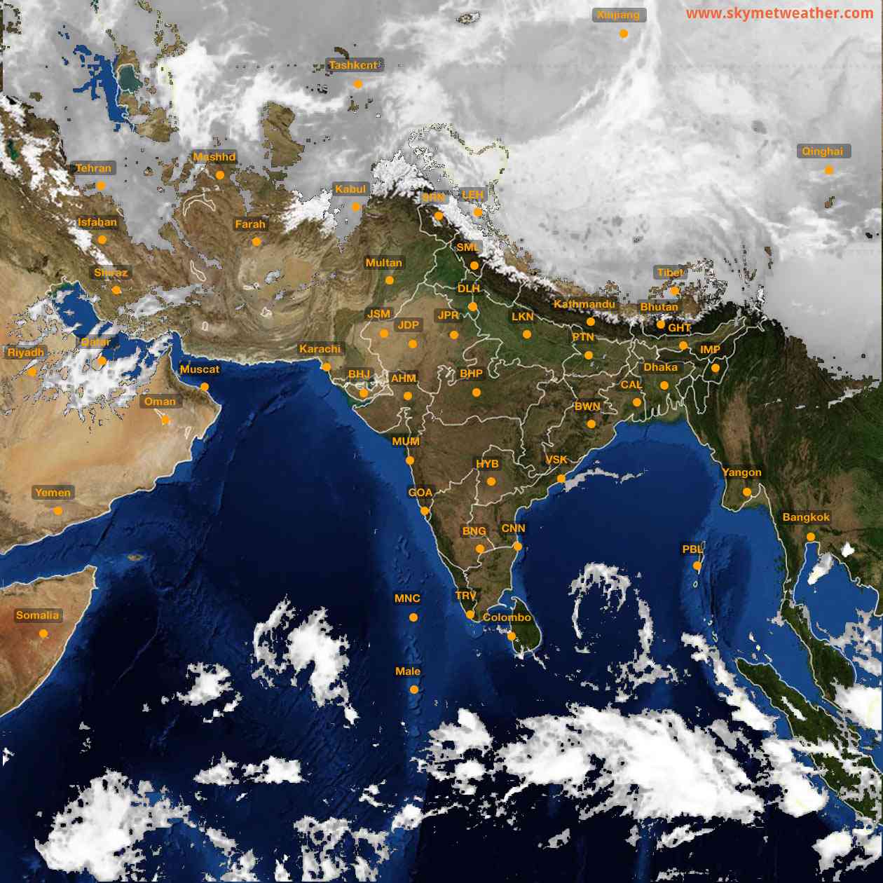 Latest INSAT Weather Satellite Image of India - Infrared Map - 20:00 IST on 24 December 2025