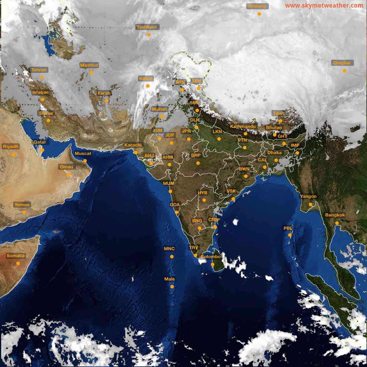 Latest INSAT Weather Satellite Image of India - Infrared Map - 03:00 IST on 12 January 2026