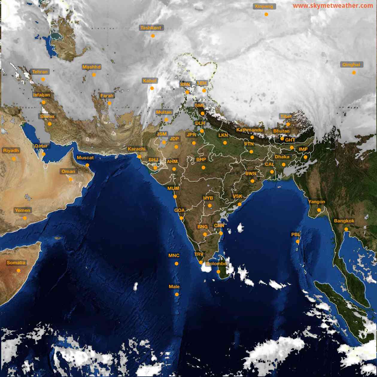Latest INSAT Weather Satellite Image of India - Infrared Map - 05:00 IST on 12 January 2026