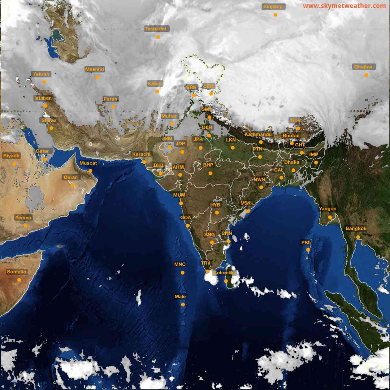 Latest INSAT Weather Satellite Image of India - Infrared Map - 07:00 IST on 12 January 2026