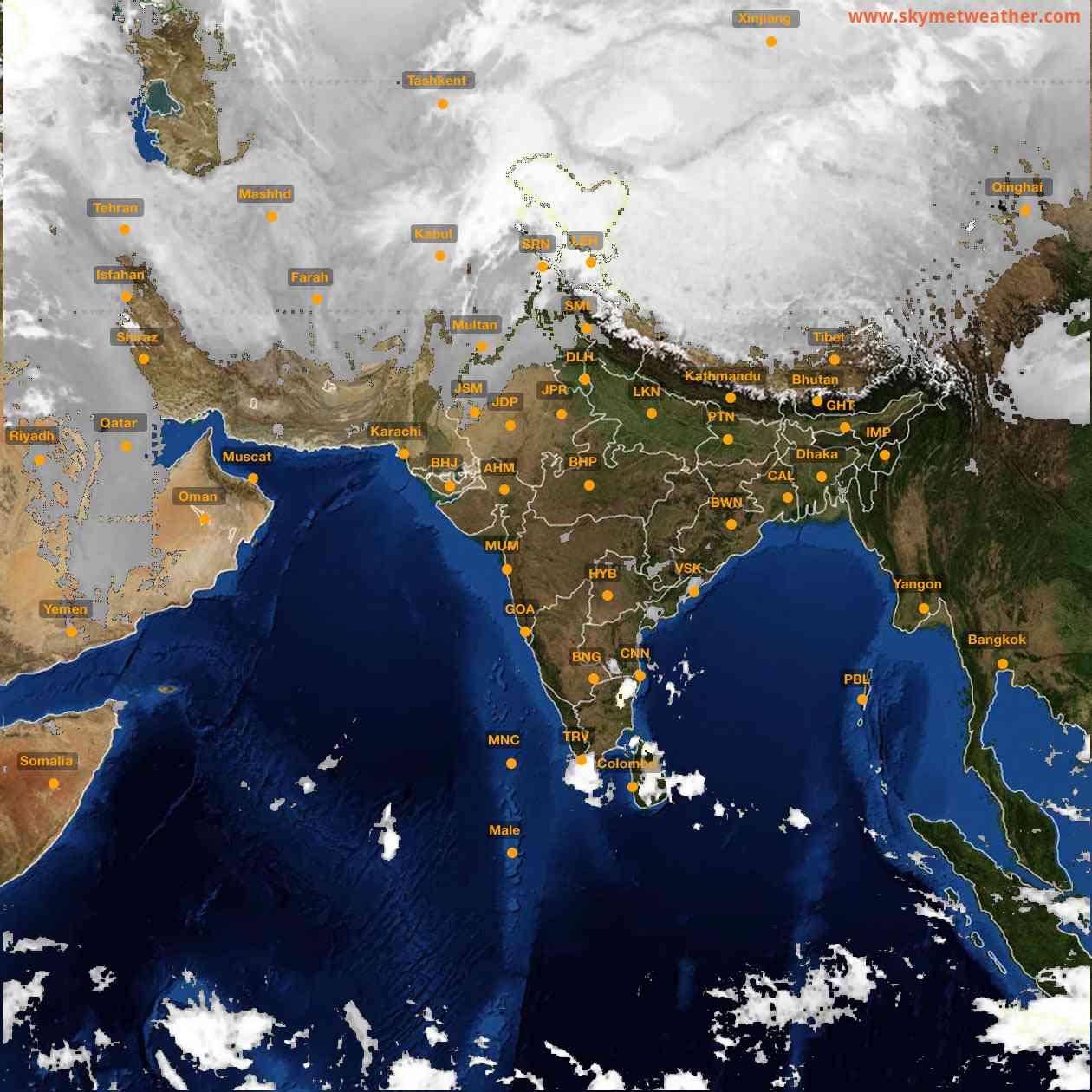 Latest INSAT Weather Satellite Image of India - Infrared Map - 09:00 IST on 12 January 2026