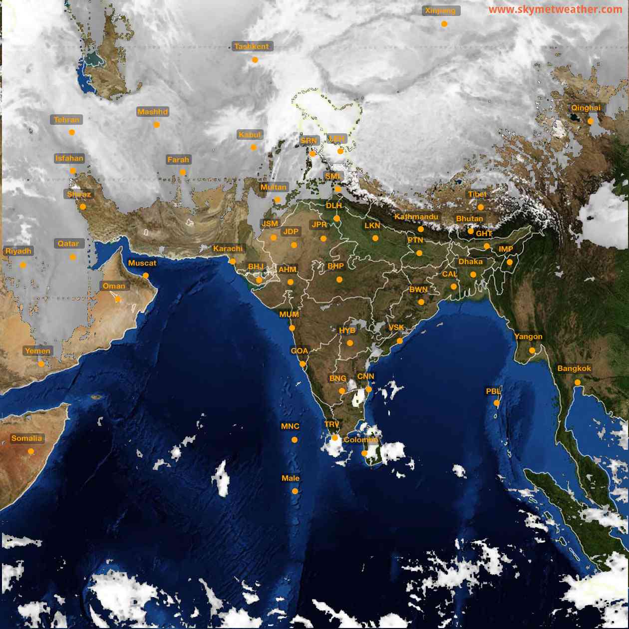 Latest INSAT Weather Satellite Image of India - Infrared Map - 10:00 IST on 12 January 2026