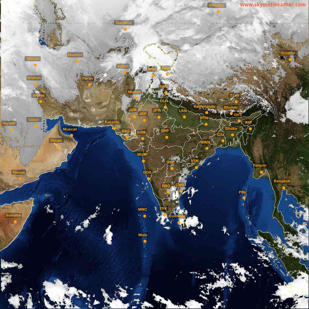 Latest INSAT Weather Satellite Image of India - Infrared Map - 11:00 IST on 12 January 2026