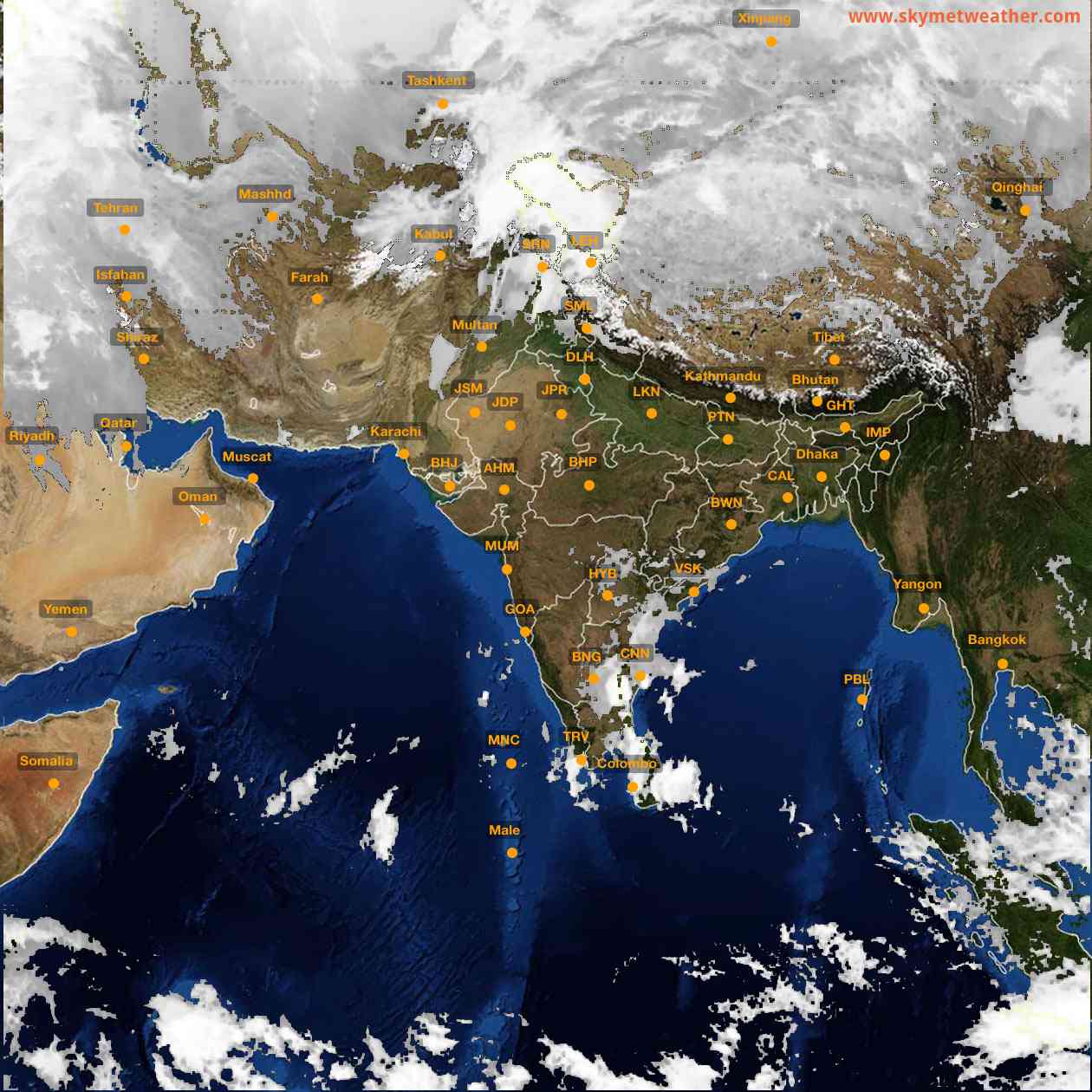 Latest INSAT Weather Satellite Image of India - Infrared Map - 12:00 IST on 12 January 2026