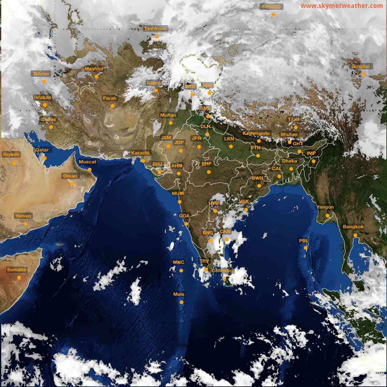 Latest INSAT Weather Satellite Image of India - Infrared Map - 13:00 IST on 12 January 2026