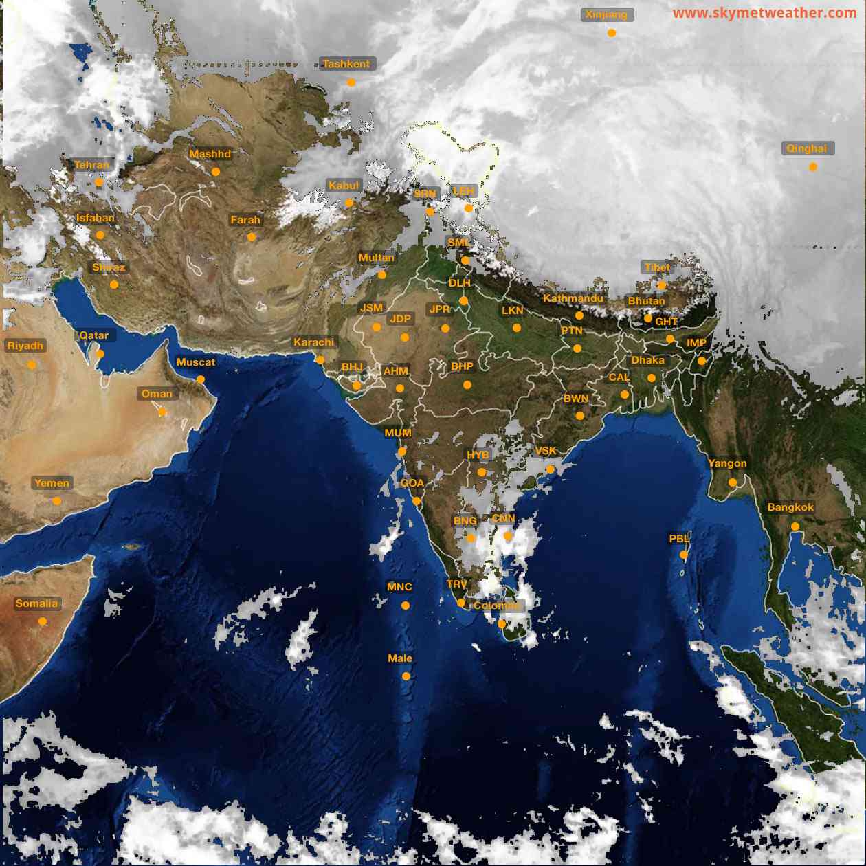 Latest INSAT Weather Satellite Image of India - Infrared Map - 17:00 IST on 12 January 2026