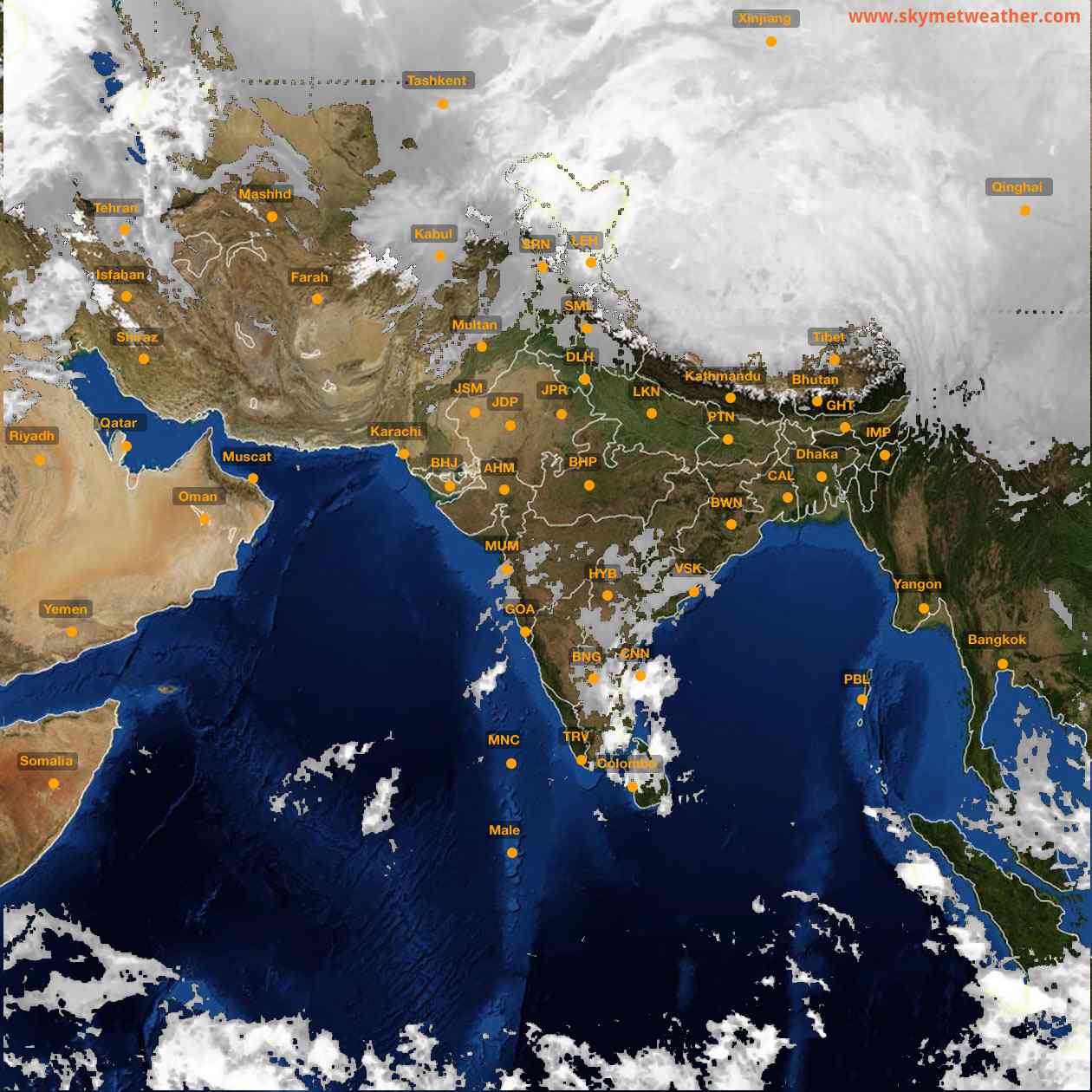 Latest INSAT Weather Satellite Image of India - Infrared Map - 18:00 IST on 12 January 2026