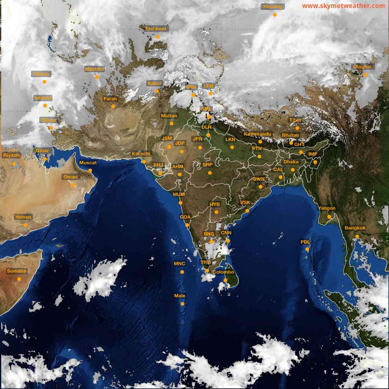 Latest INSAT Weather Satellite Image of India - Infrared Map - 12:00 IST on 13 January 2026