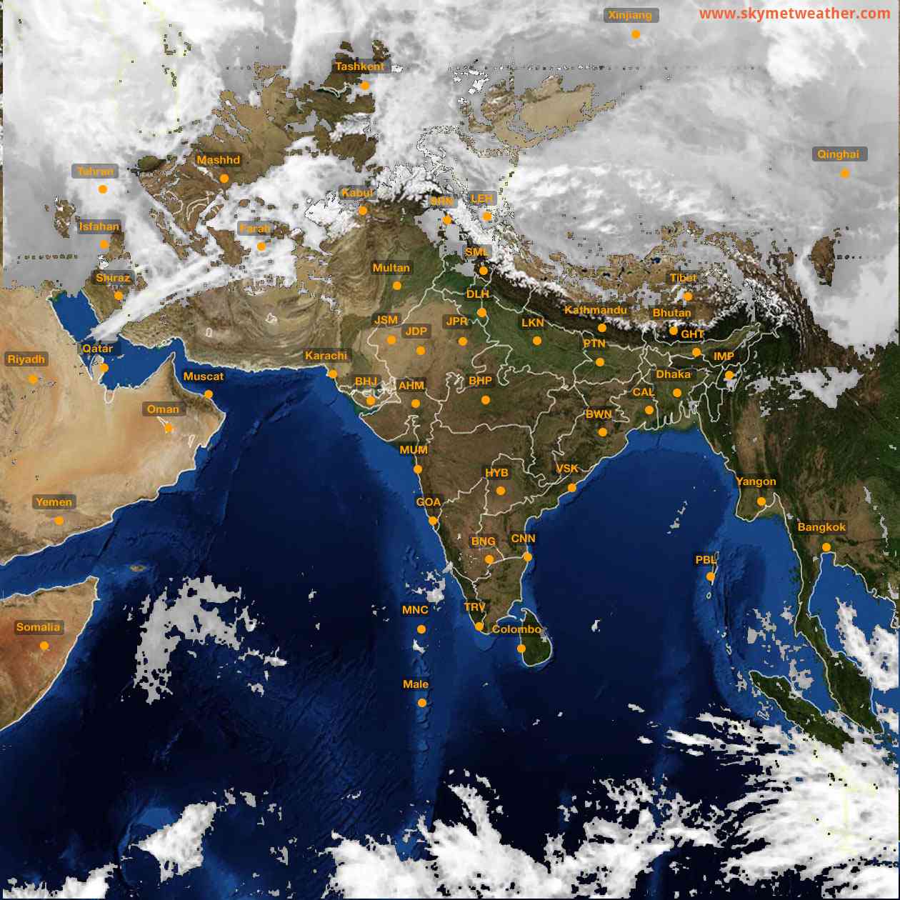 Latest INSAT Weather Satellite Image of India - Infrared Map - 14:00 IST on 14 January 2026