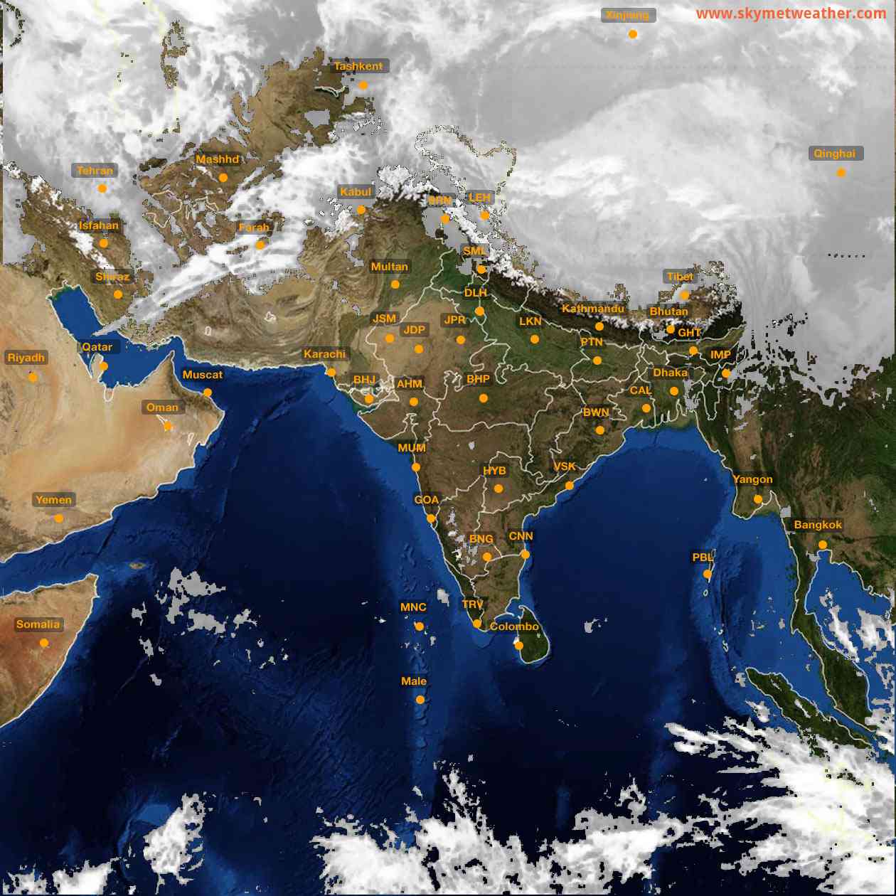Latest INSAT Weather Satellite Image of India - Infrared Map - 17:00 IST on 14 January 2026