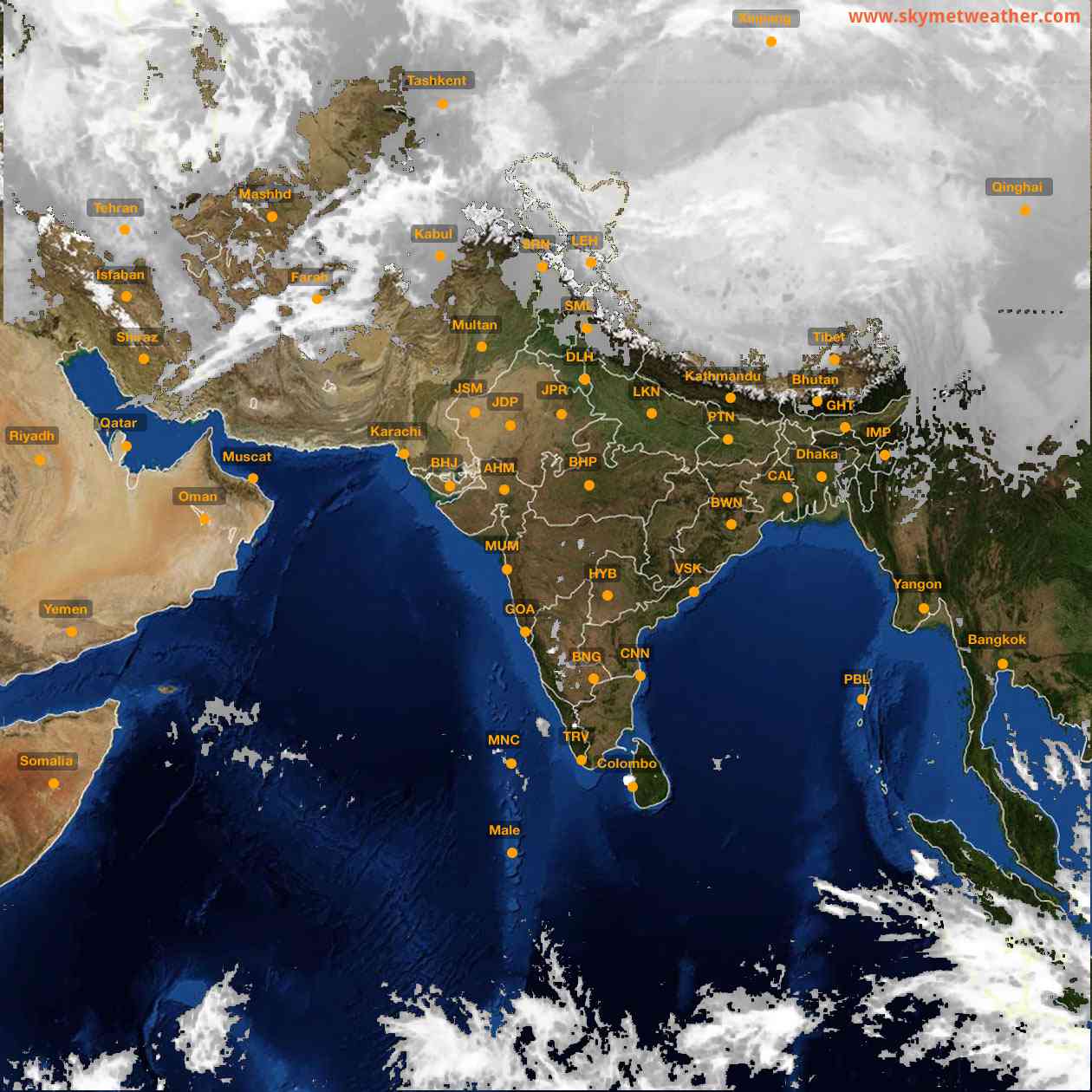 Latest INSAT Weather Satellite Image of India - Infrared Map - 18:00 IST on 14 January 2026