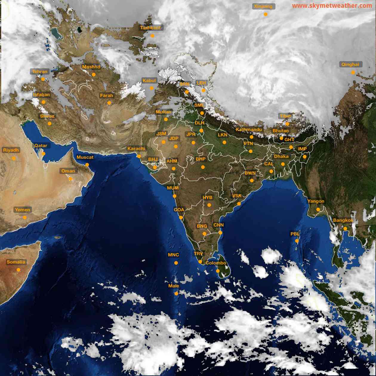 Latest INSAT Weather Satellite Image of India - Infrared Map - 01:00 IST on 14 February 2026