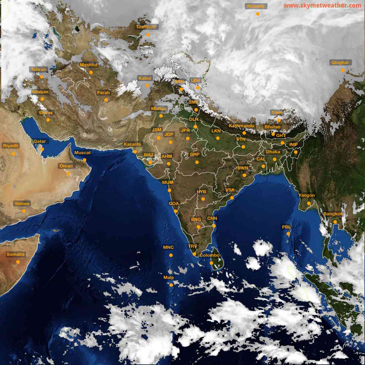 Latest INSAT Weather Satellite Image of India - Infrared Map - 02:00 IST on 14 February 2026