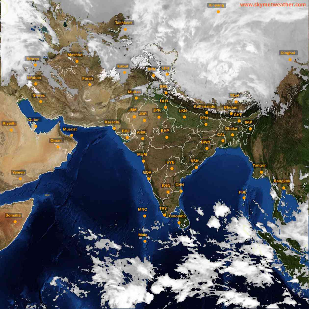 Latest INSAT Weather Satellite Image of India - Infrared Map - 03:00 IST on 14 February 2026