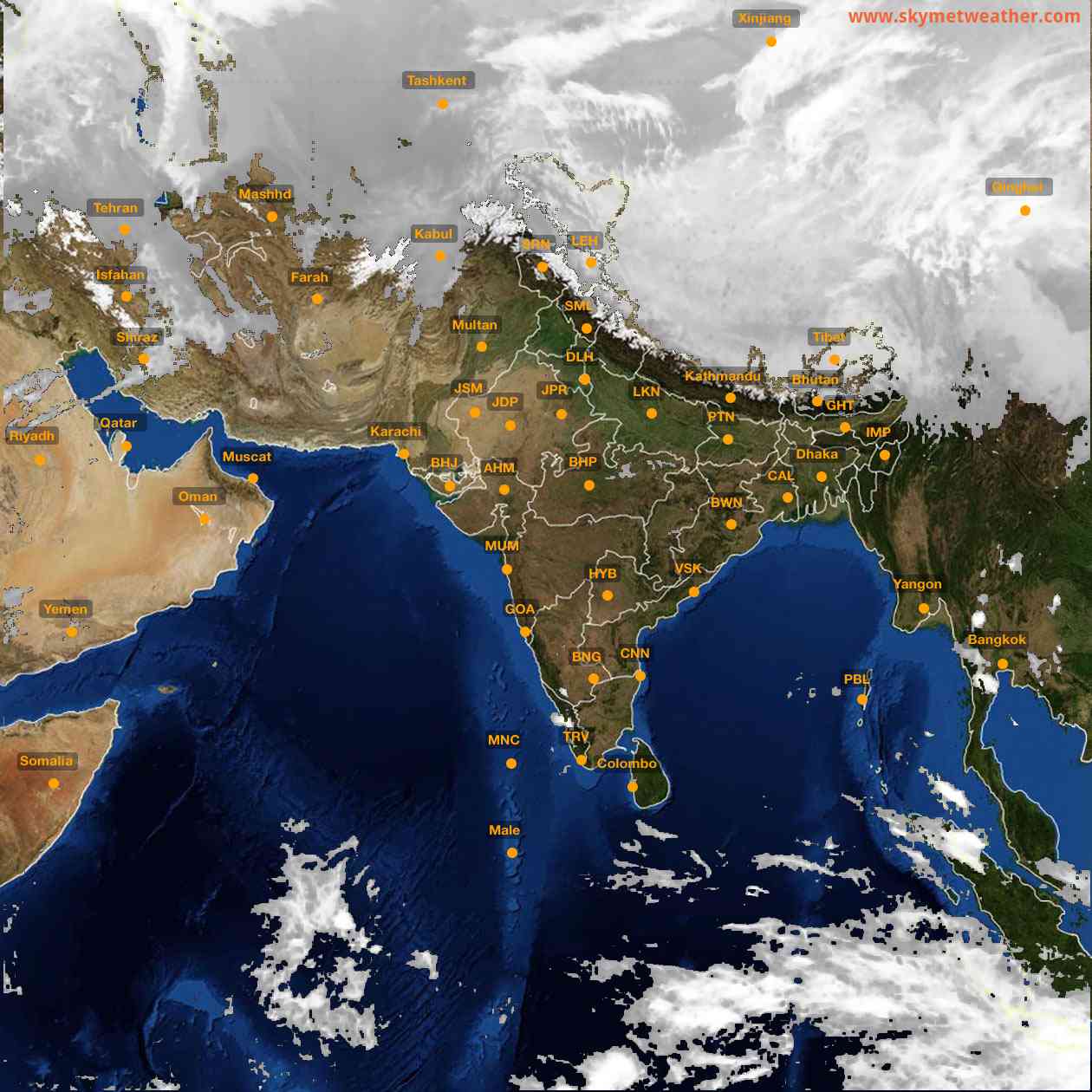 Latest INSAT Weather Satellite Image of India - Infrared Map - 20:00 IST on 28 February 2026
