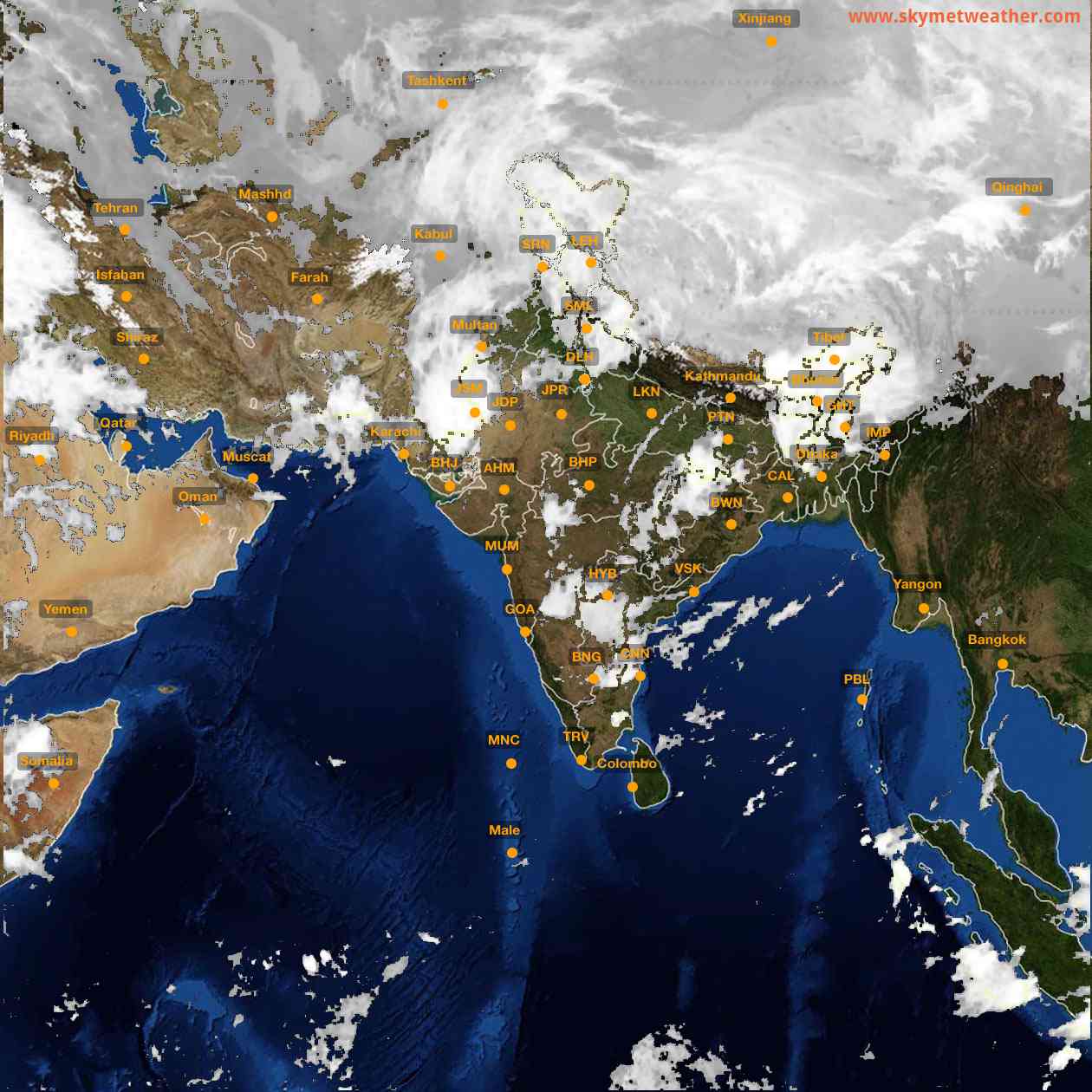 Latest INSAT Weather Satellite Image of India - Infrared Map - 02:00 IST on 19 March 2026