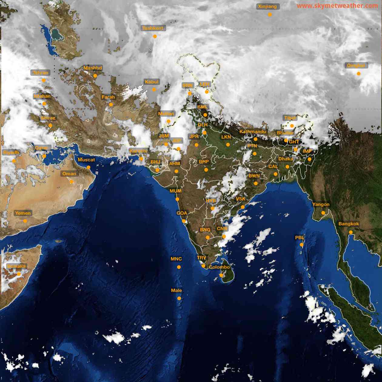 Latest INSAT Weather Satellite Image of India - Infrared Map - 07:00 IST on 19 March 2026