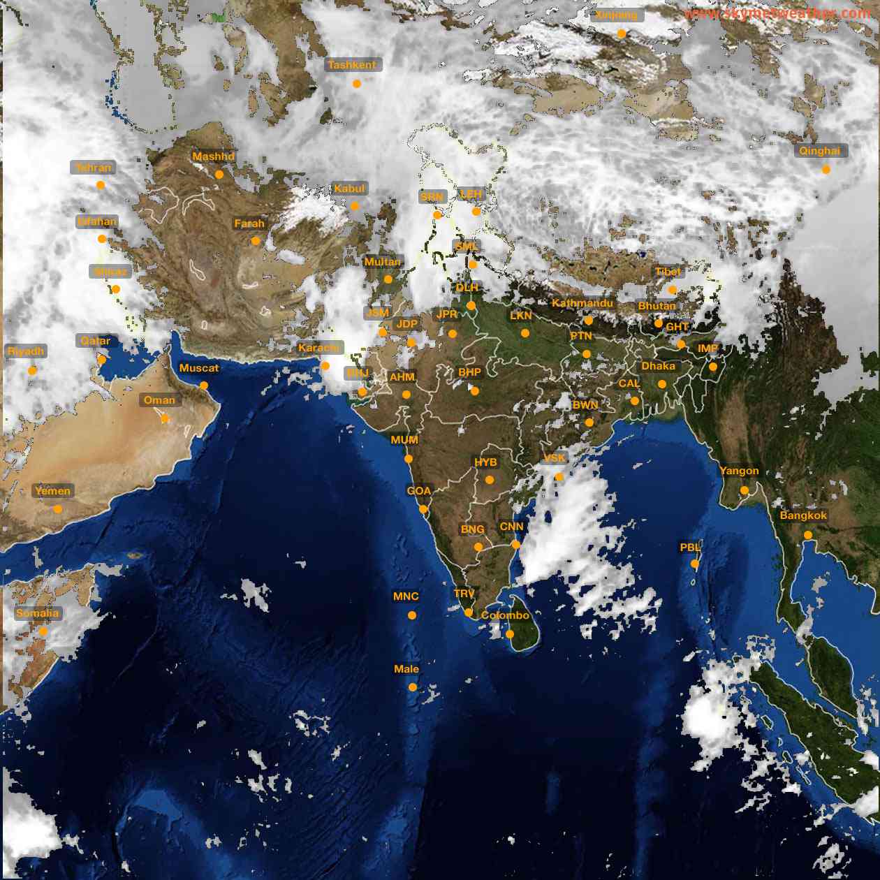 Latest INSAT Weather Satellite Image of India - Infrared Map - 12:00 IST on 19 March 2026