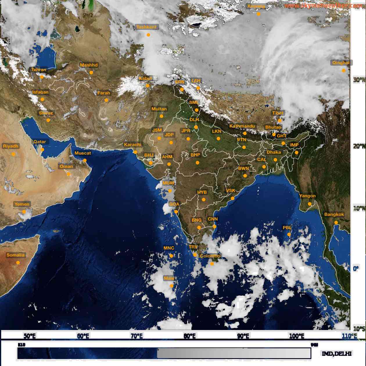 Latest INSAT Weather Satellite Image of India - Infrared Map - 01:00 IST on 29 March 2026