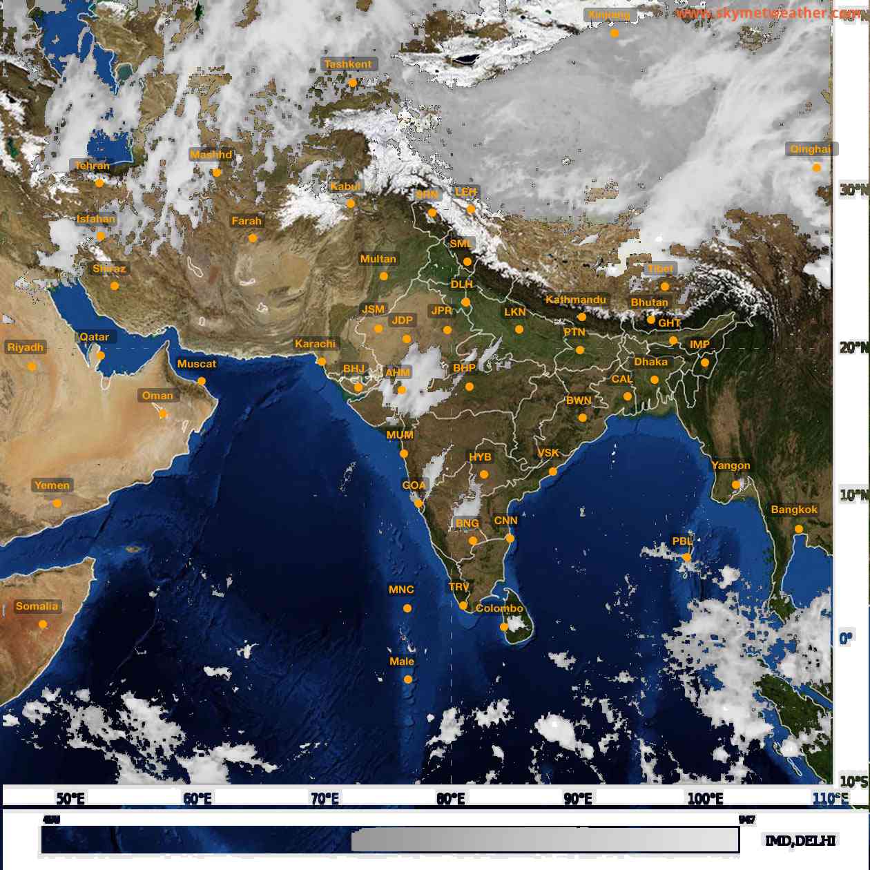 Latest INSAT Weather Satellite Image of India - Infrared Map - 01:00 IST on 22 April 2026